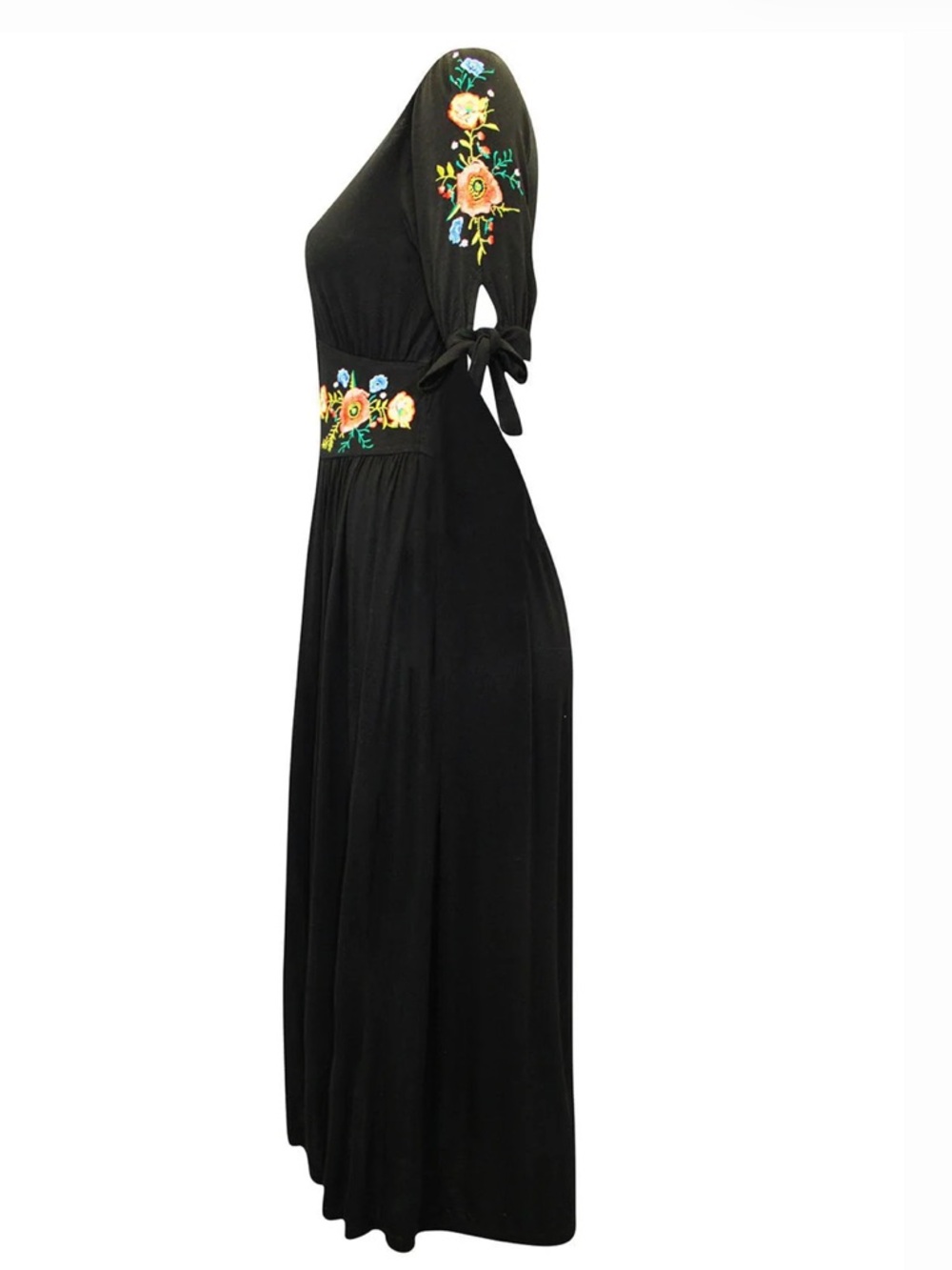 ASOS DESIGN Embroidered Midi Button Through Tea Dress Black Fit & Flare Size 10 - Picture 9 of 15